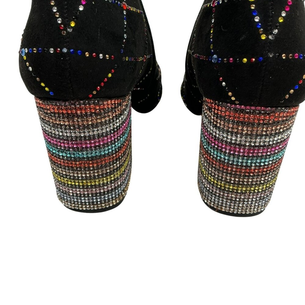 Betsey Johnson Kassie Rhinestone Block Heel Zip Ankle Booties Womens 8.5M Black - Picture 7 of 16